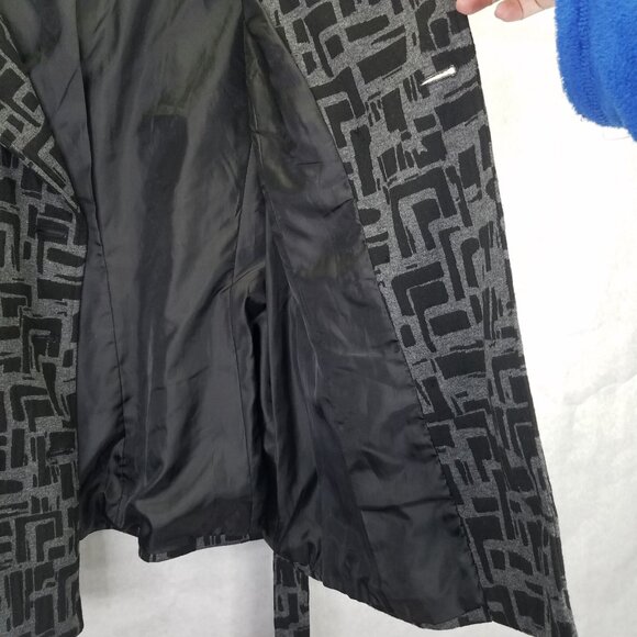 Sandro Sportswear Trench Coat Women's L Grey Black Lined Belted Double Breasted - Picture 8 of 16